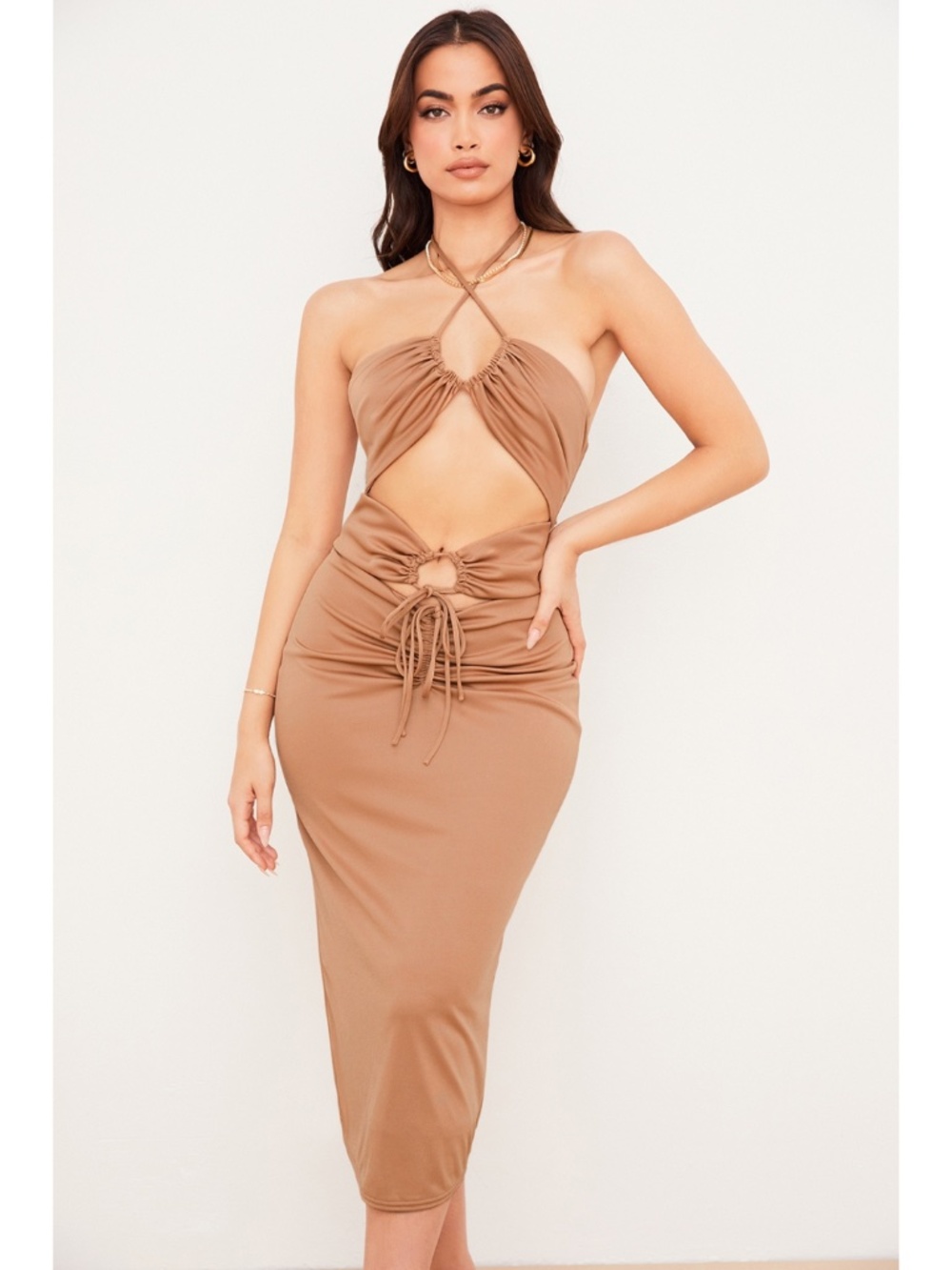 NEW House of CB Kasia Cutout Dress Caramel Large